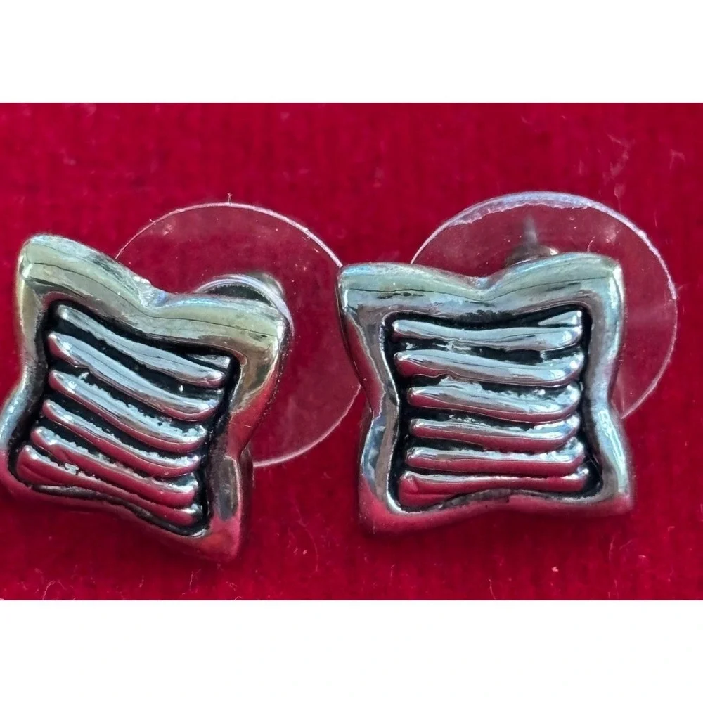 Small Square Stud Earrings Unique Ribbed Texture Gold & Silver
